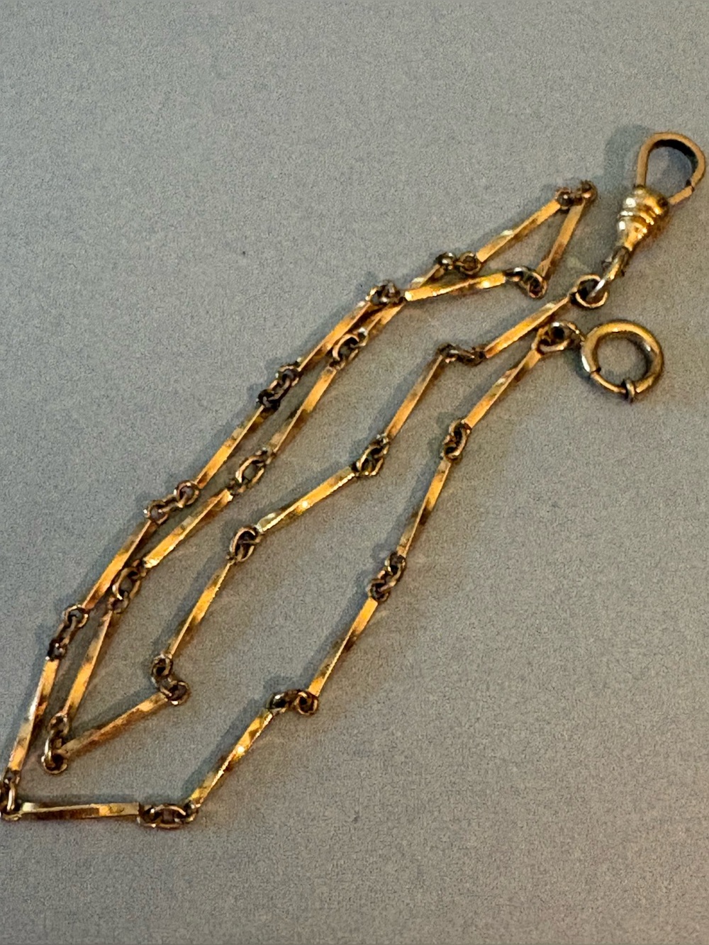 Antique 12k gold filled pocket watch chain dog clip ornate links Union brand 14”